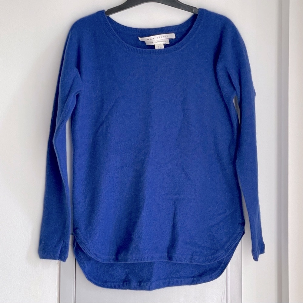 MAX STUDIO Blue Crewneck 100% Cashmere Sweater